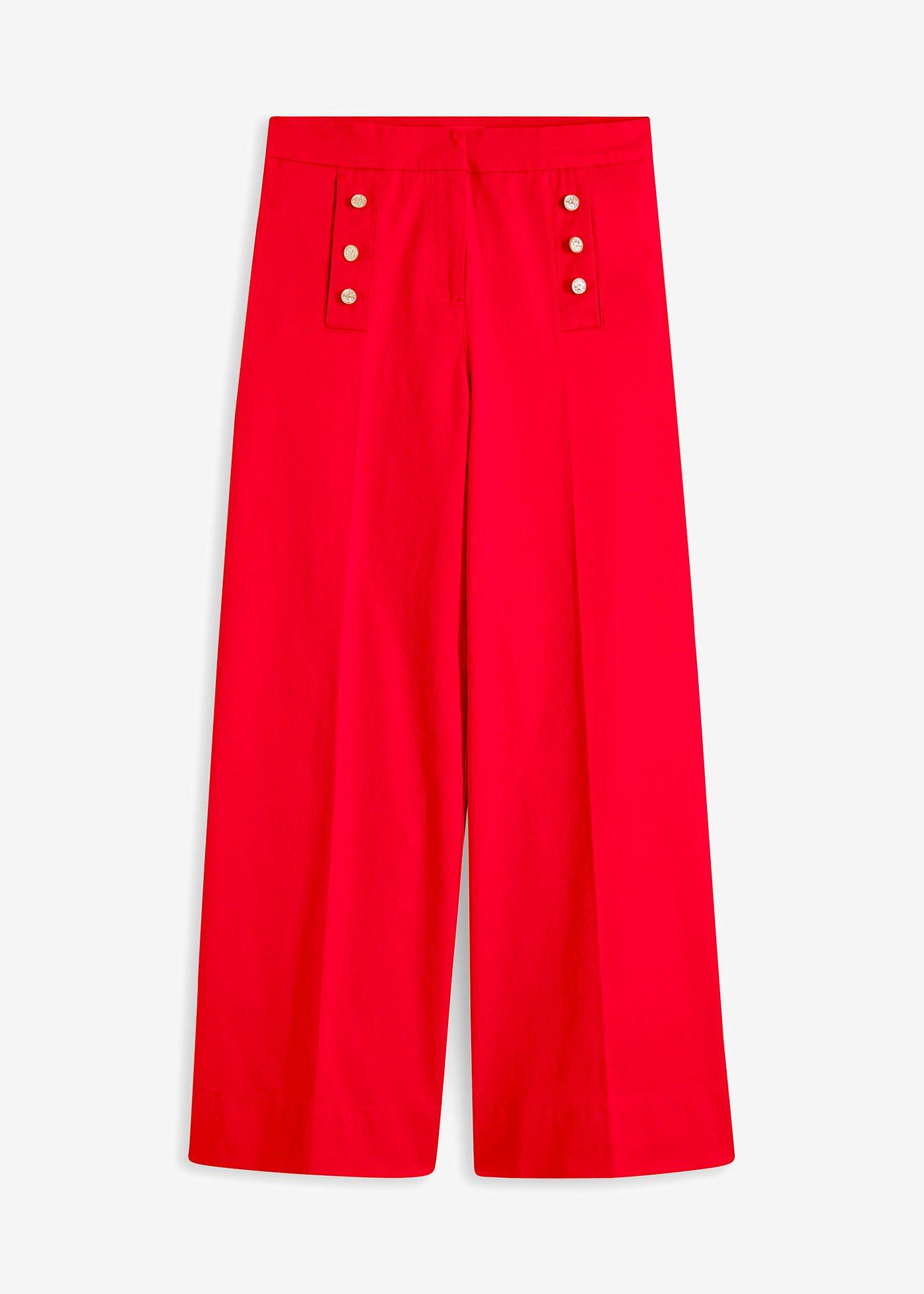 Wide Leg Hose aus Twill mit dekorativen Knöpfen