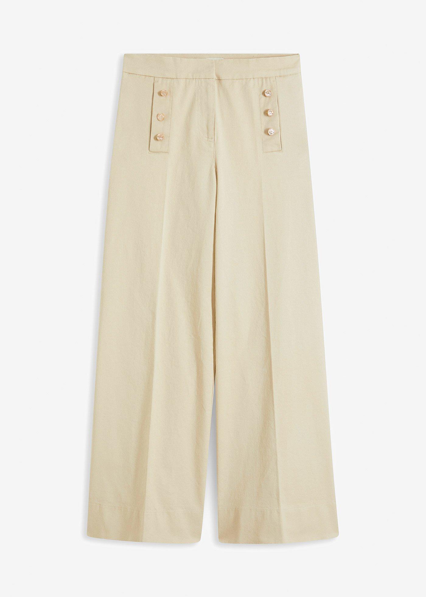 Wide Leg Hose aus Twill mit dekorativen Knöpfen