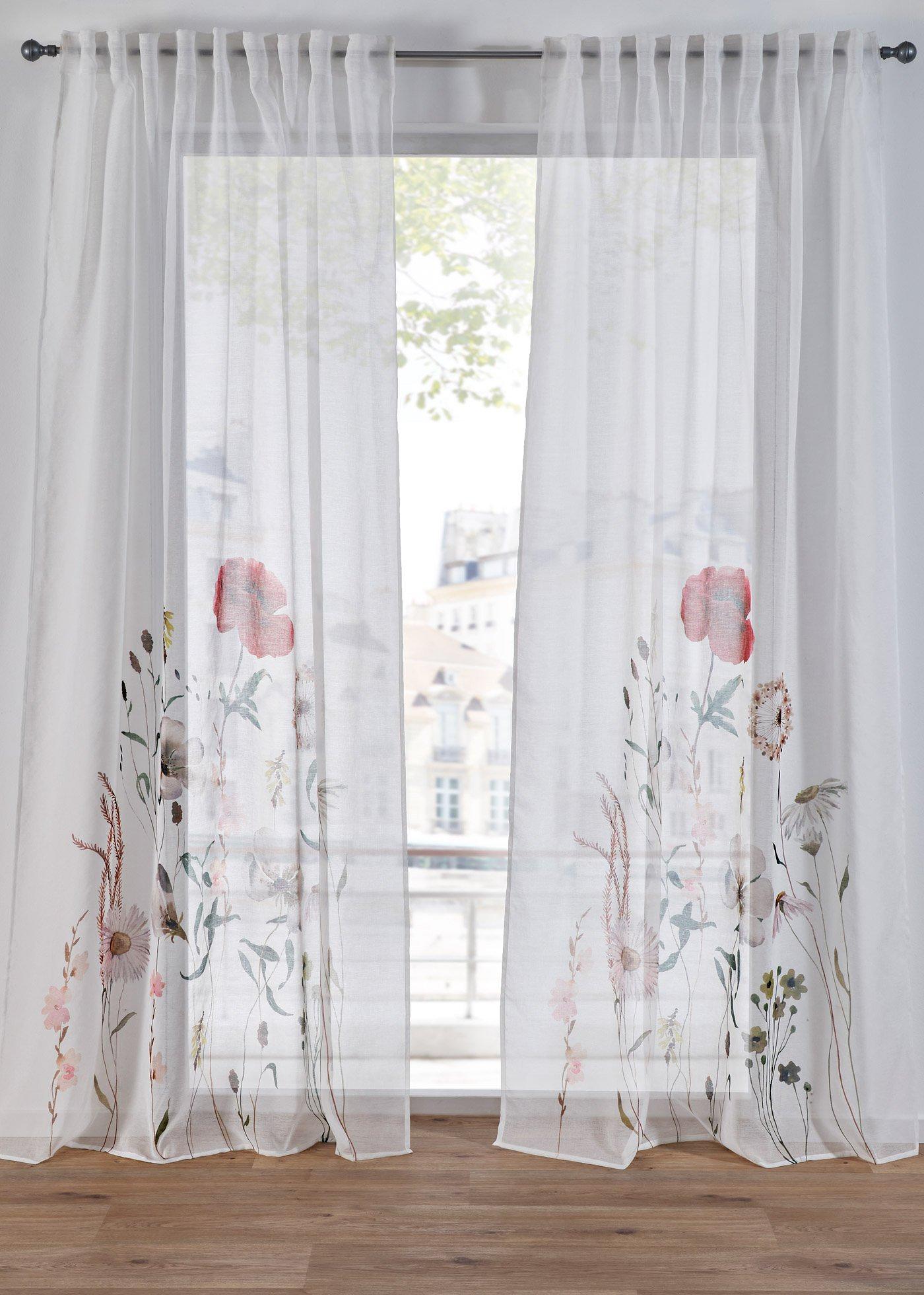 Gardine mit recyceltem Polyester mit Blumen Druck (1er Pack)