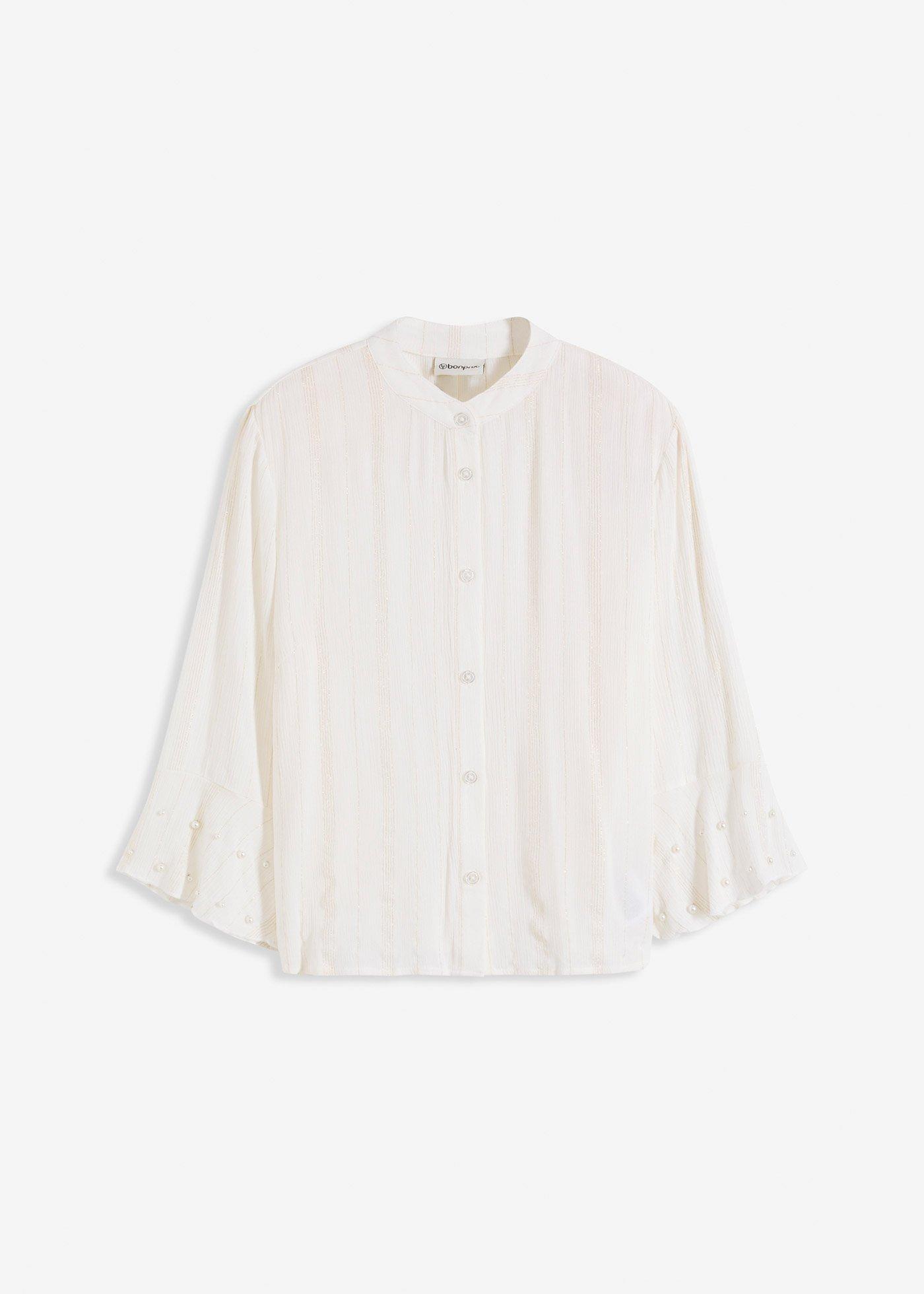Bluse mit Volant und Perlen