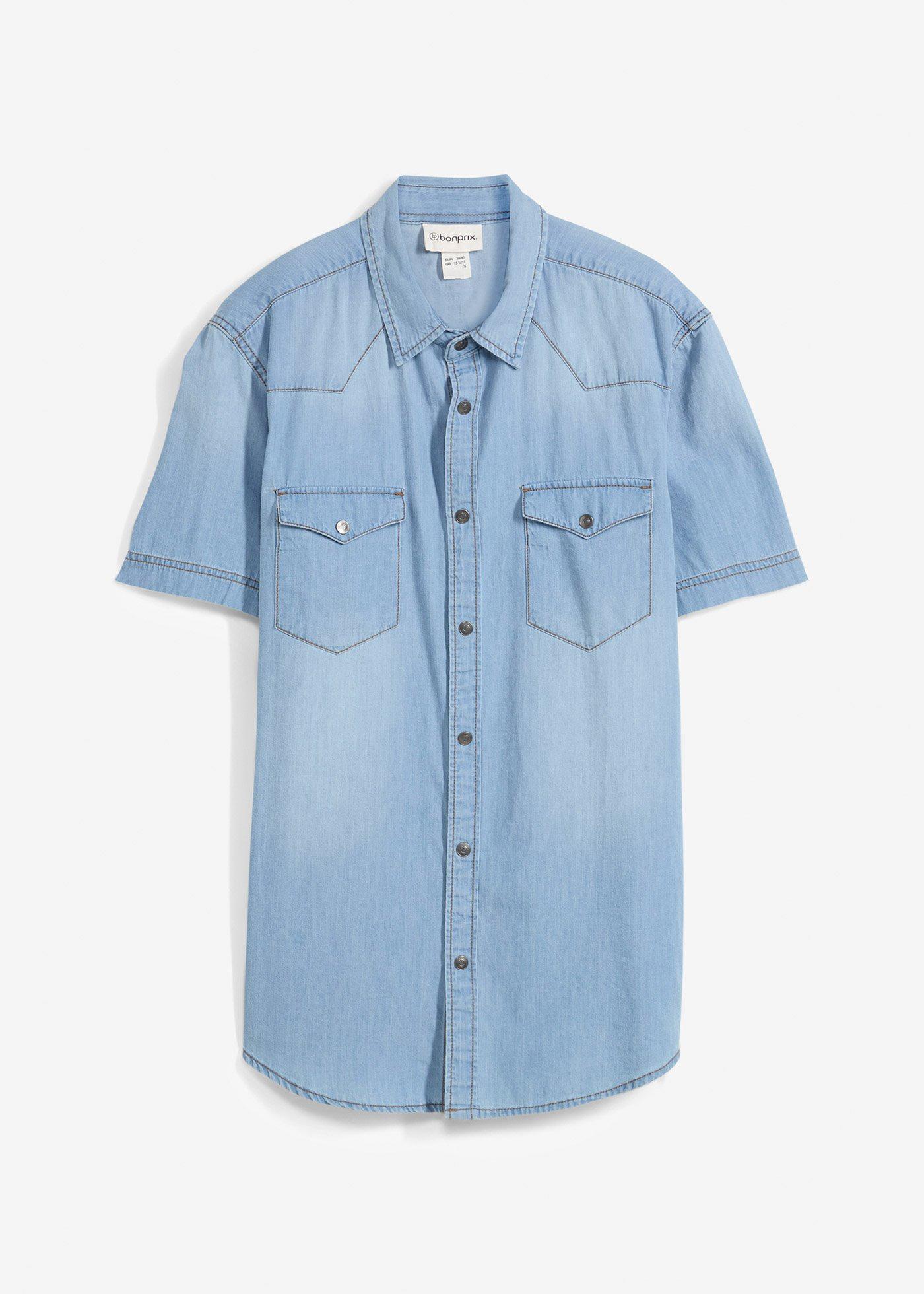 Jeanshemd, Kurzarm aus reiner Bio-Baumwolle, Slim Fit