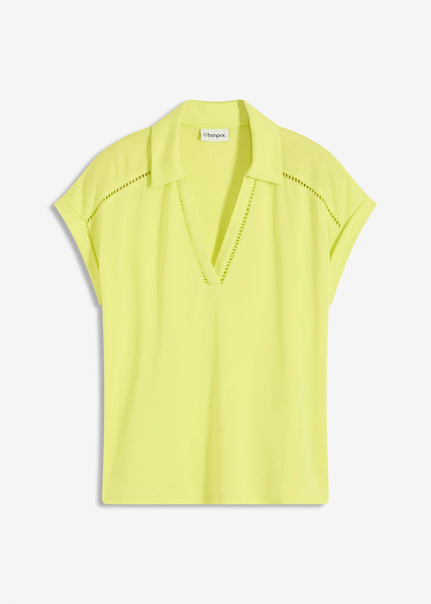 Poloshirt aus Viskose- Pique mit Spitzeneinsatz