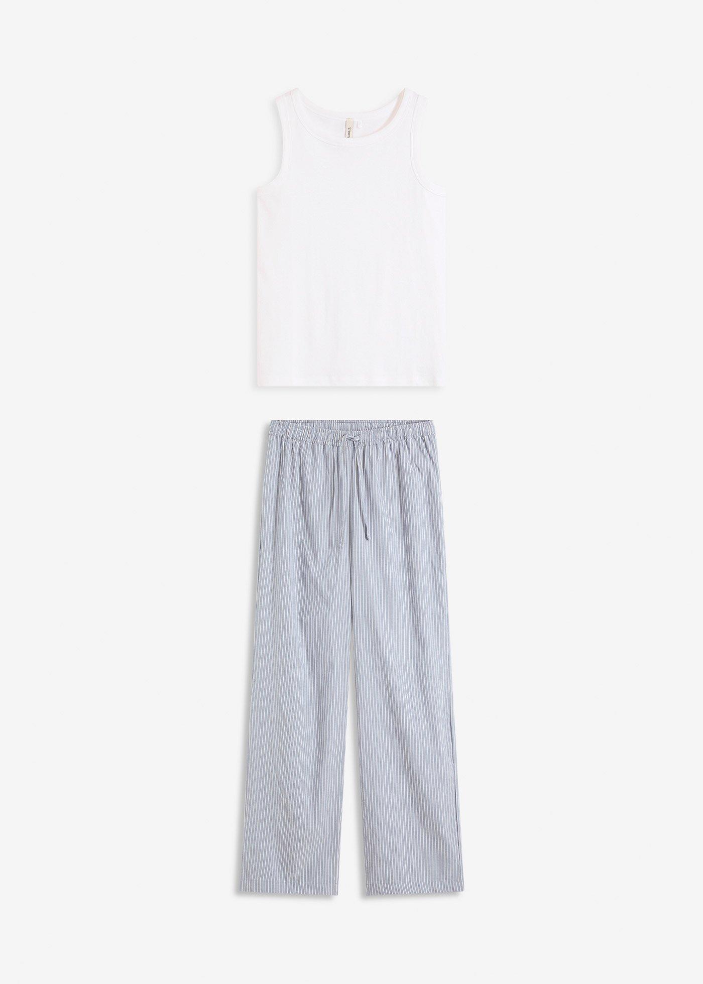 Pyjama mit Ripp Top und gewebter Hose