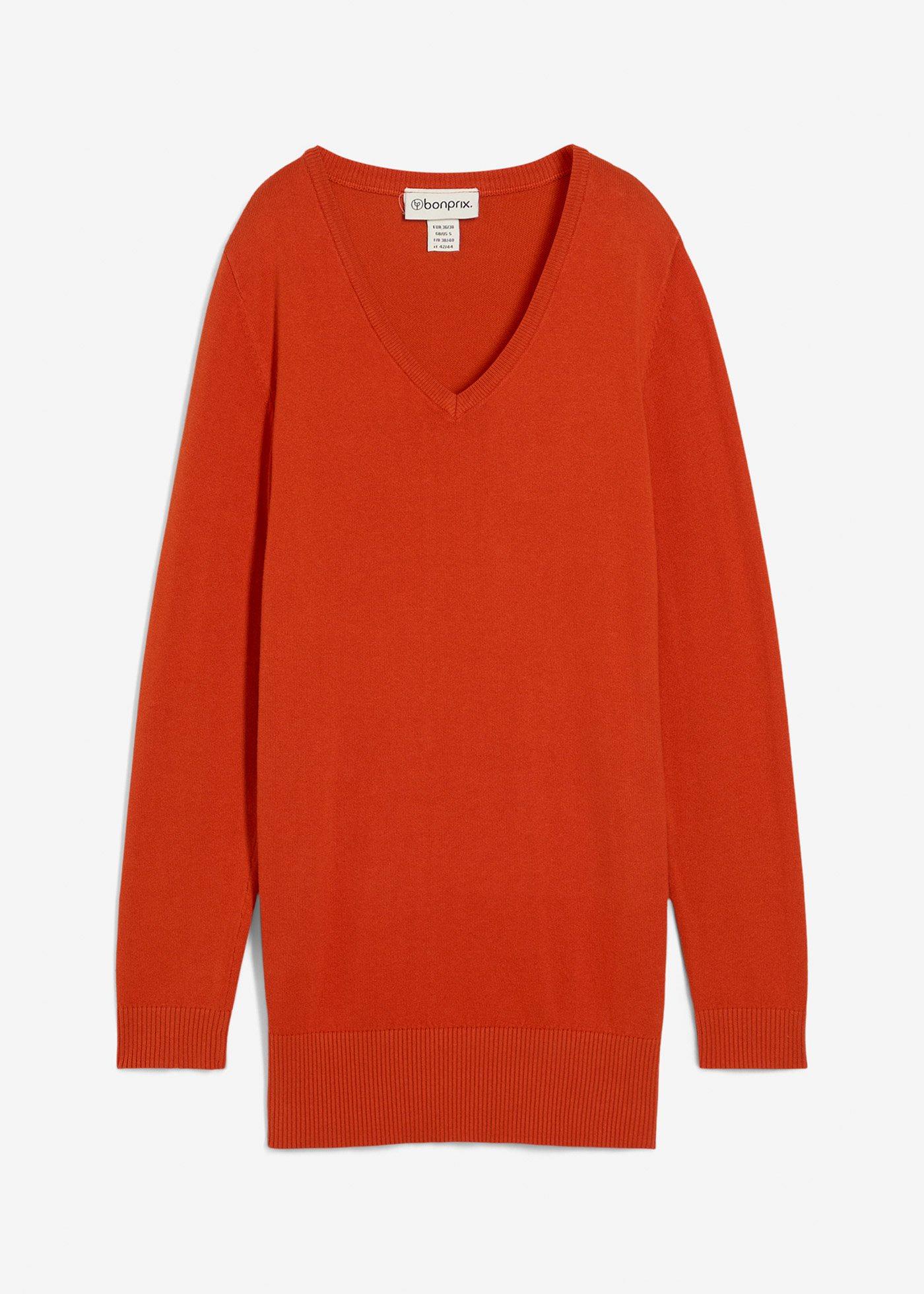 Basic Longpullover mit V-Ausschnitt