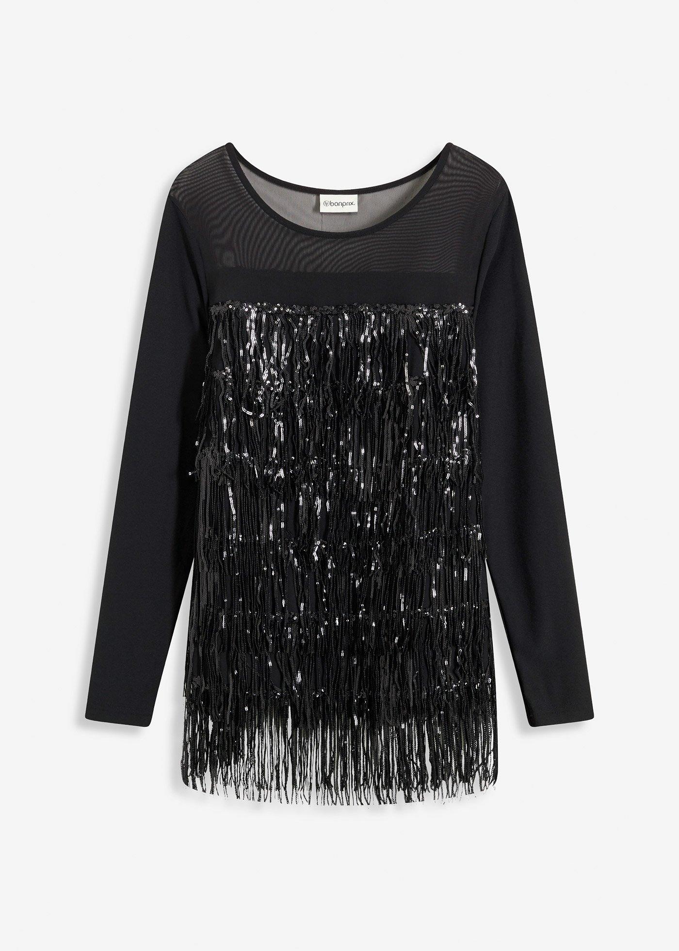 Langarmshirt mit Pailletten-Fransen