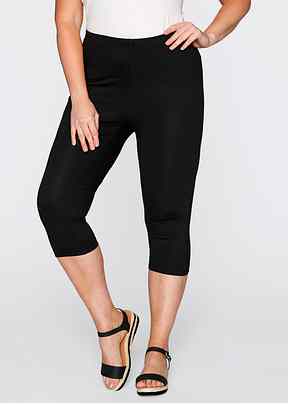 Bequeme Stretch Damenhose hoher Bund Schwarz mit Muster Gummizug große Größen