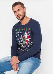 Langarmshirt mit Weihnachtsmotiv, Slim Fit, RAINBOW
