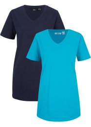 Basic Long-Shirt mit V-Ausschnitt und Kurzarm, 2er Pack, bpc bonprix collection
