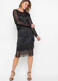 Midikleid aus luftigem Mesh mit Fransen, bonprix