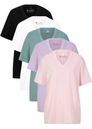 Weites Long-Shirt mit V-Ausschnitt, Kurzarm (5er Pack), bpc bonprix collection