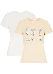 Basic T-Shirt mit Druck (2er Pack), bonprix