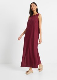 Maxi-Kleid mit Leinen, Lochmuster am Ausschnitt und Seitenschlitz, bpc bonprix collection