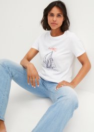 Baumwoll T-Shirt mit Seitenschlitz und Druck, bpc bonprix collection