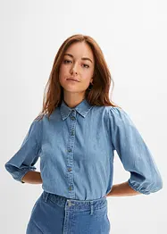 Jeansbluse mit Puffärmeln aus Bio-Baumwolle, bonprix