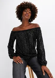 Carmenshirt, Oversized mit Pailletten, bonprix