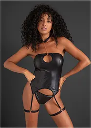 Corsage mit Strapshalter aus Wetlook und String (2-tlg.Set), VENUS