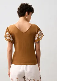 Stricktop mit Seidenanteil und Chiffonärmeln, bonprix
