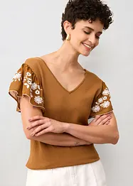 Stricktop mit Seidenanteil und Chiffonärmeln, bonprix