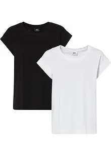 Baumwollshirt mit überschnittener Schulter,  2er Pack, bonprix