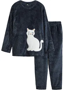 Fleece Pyjama mit Strukturmuster und Applikation, bonprix