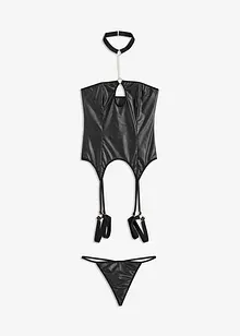 Corsage mit Strapshalter aus Wetlook und String (2-tlg.Set), VENUS