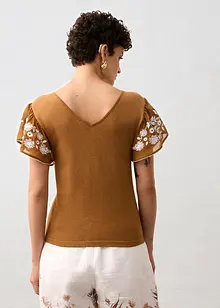 Stricktop mit Seidenanteil und Chiffonärmeln, bonprix