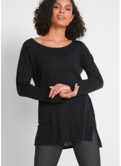 Leicht transparenter Baumwoll-Pullover mit Seitenschlitzen, bpc bonprix collection