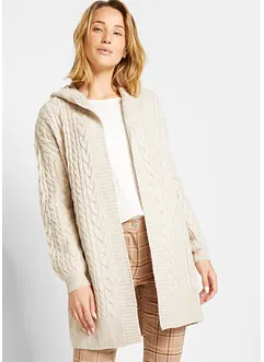 Strickjacke mit Zopfmuster und Kapuze, bonprix