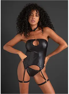 Corsage mit Strapshalter aus Wetlook und String (2-tlg.Set), VENUS