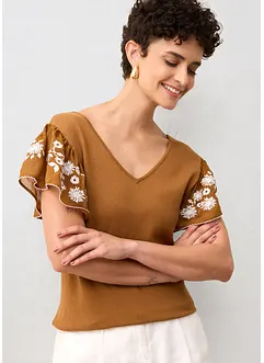 Stricktop mit Seidenanteil und Chiffonärmeln, bonprix