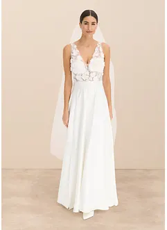 Brautkleid aus glänzendem Satin mit Blumen-Applikation, bonprix