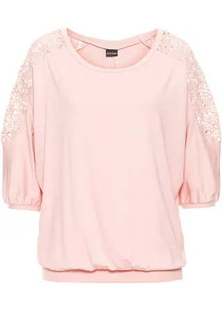 Oversize-Shirt mit Spitze in rosa von vorne - bonprix
