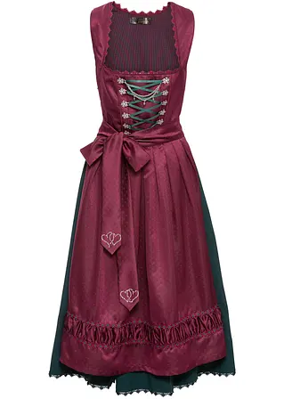 Dirndl mit bestickter Satin-Schürze (2-tlg.Set) in rot von vorne - bonprix