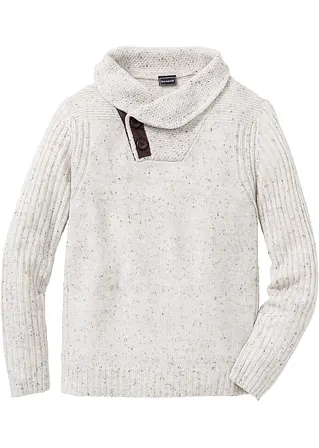 Grobstrick-Pullover mit Schalkragen in beige von vorne - bonprix
