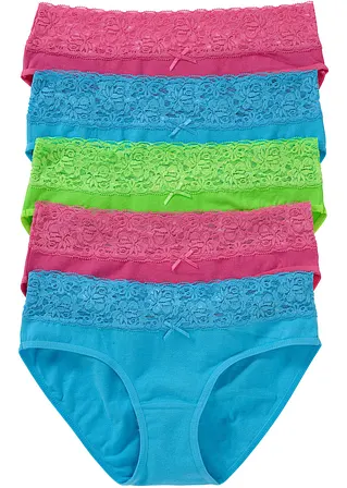 Slip (5er Pack) mit Spitze in blau von vorne - bonprix