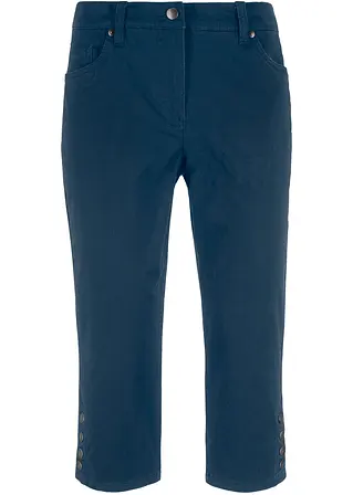 Baumwoll-Capri-Hose mit Bequembund und Knöpfen in blau von vorne - bonprix