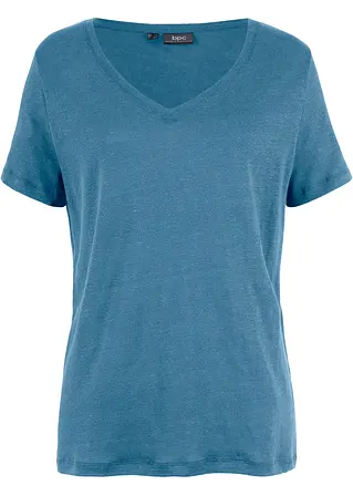Leinen-Shirt, locker geschnitten in blau von vorne - bonprix