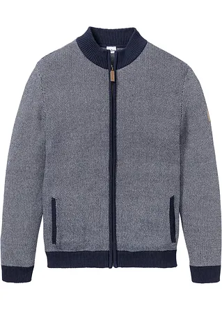 Strickjacke mit Stehkragen aus reiner Baumwolle in blau von vorne - bonprix