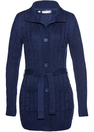 Longstrickjacke mit Zopfmuster in blau von vorne - bonprix