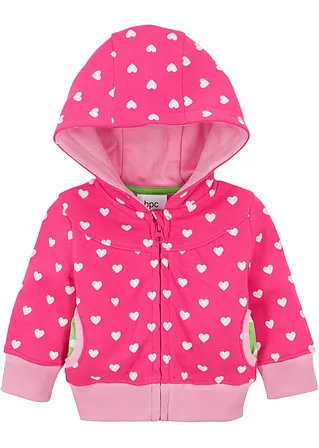 Baby Sweatjacke mit Kapuze Bio Baumwolle in pink von vorne - bpc bonprix collection
