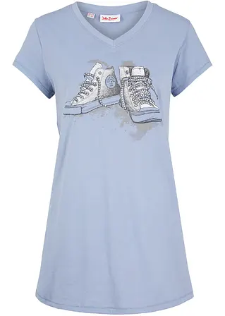 Longshirt, bedruckt in blau von vorne - bonprix