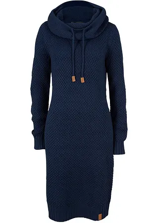 Strickkleid mit Schalkragen in blau von vorne - bonprix