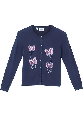 Mädchen Feinstrickjacke mit Pailletten in blau von vorne - bonprix