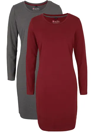 Jerseykleid aus Baumwolle mit Stretch (2er Pack) in grau von vorne - bonprix