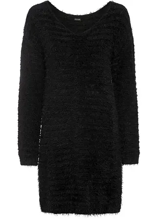 Flauschiger Long-Pullover in schwarz von vorne - bonprix