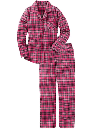 Gewebter Flanell Pyjama in pink von vorne - bonprix