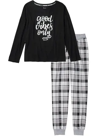 Pyjama mit oversized Shirt in schwarz von vorne - bonprix