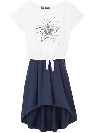 Mädchen T-Shirt und Kleid (2-tlg.Set) aus Bio-Baumwolle in blau von vorne - bonprix