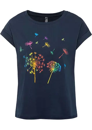 T-Shirt mit floralem Print in blau von vorne - bonprix