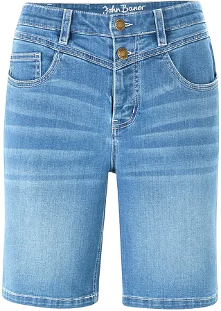 Jeans Bermuda Slim Fit Mid Waist in blau von vorne - bonprix